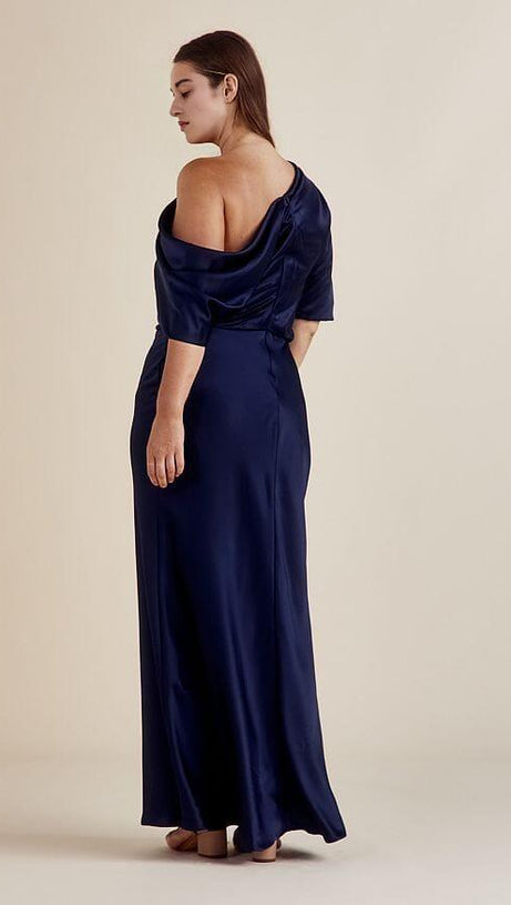 DRAPED SATIN ONE SHOULDER DRESS