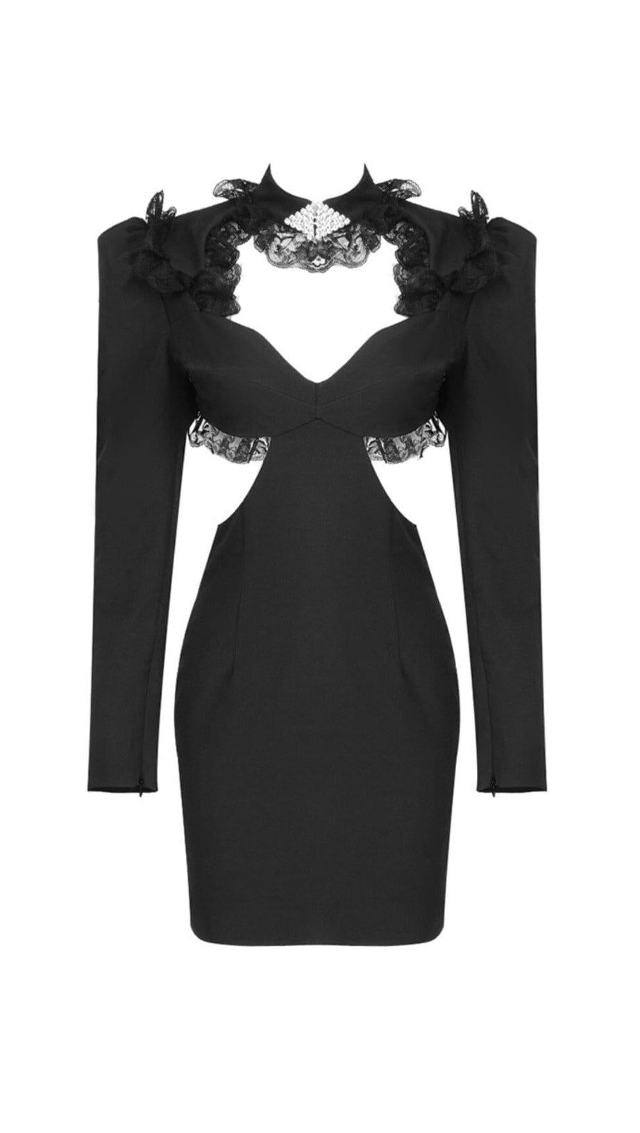 LACE HOLLOW OUT MINI DRESS IN BLACK