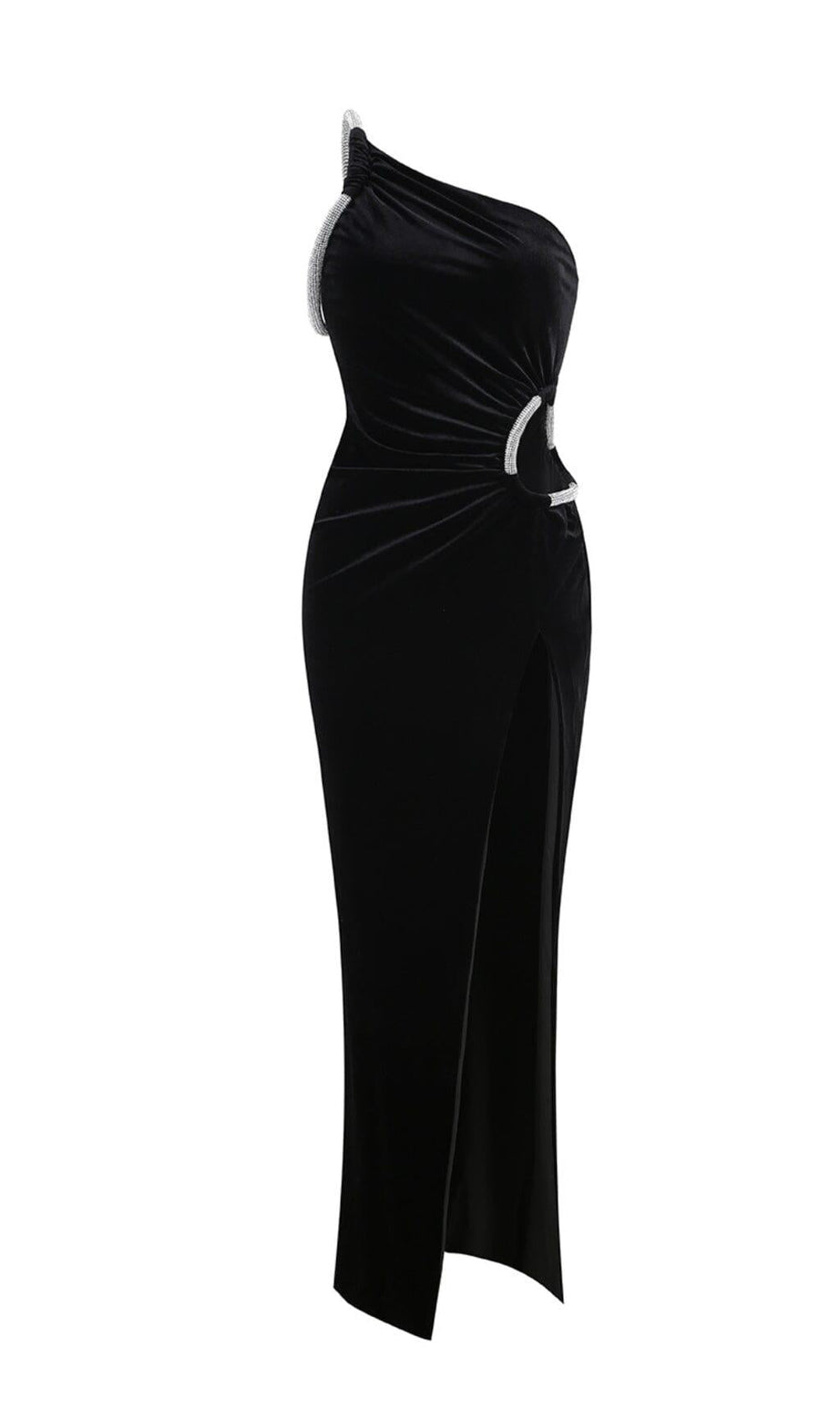 ELEGANTES SCHWARZES SEXY HOLLOW OUT ROBE HOCHGESCHLITZTES MAXIKLEID