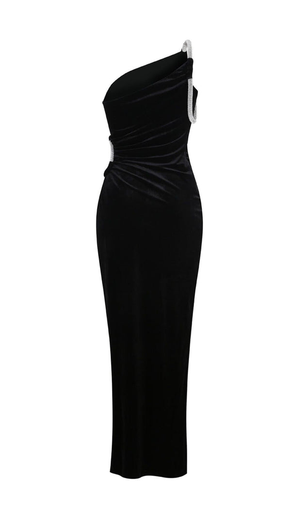 AIIZIE ELEGANT BLACK SEXY HOLLOW OUT ROBE HIGH SLIT MAXI DRESS - product image