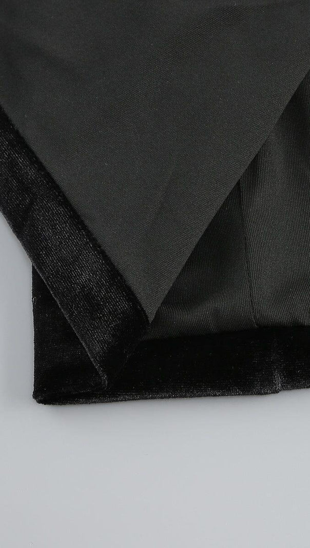 AIIZIE ELEGANT BLACK SEXY HOLLOW OUT ROBE HIGH SLIT MAXI DRESS - product image