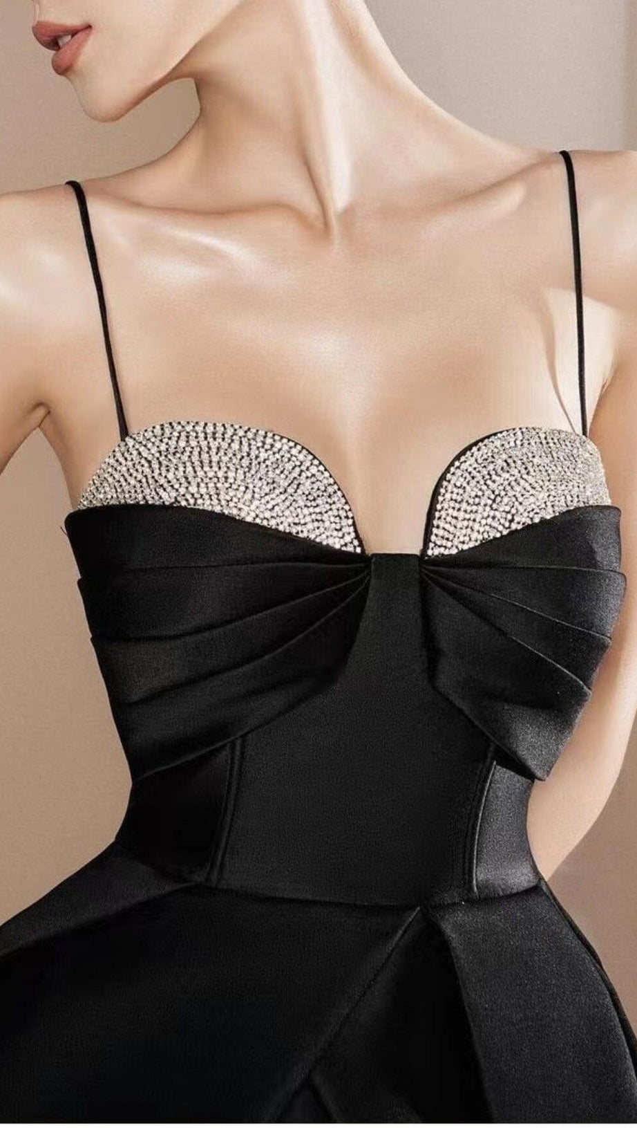 ELEGANT SUSPENDER MINI DRESS IN BLACK