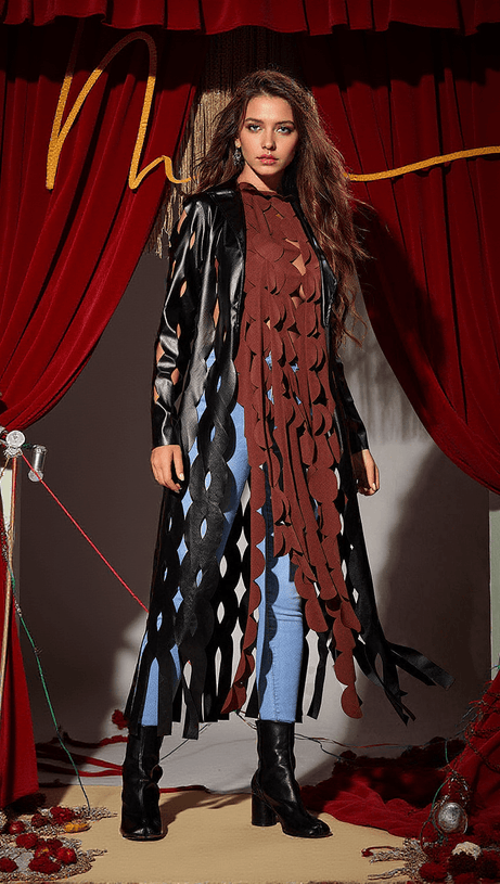 NYX CIRCLE HOLLOW LEATHER COAT IN BLACK