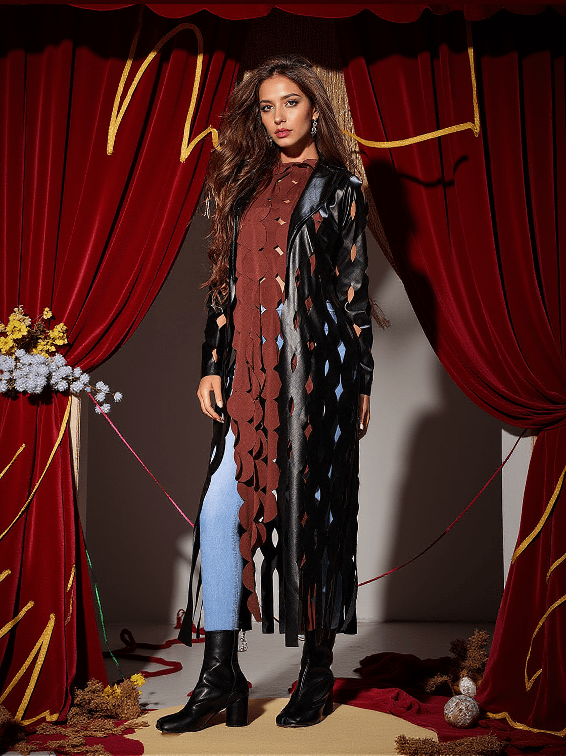 NYX CIRCLE HOLLOW LEATHER COAT IN BLACK