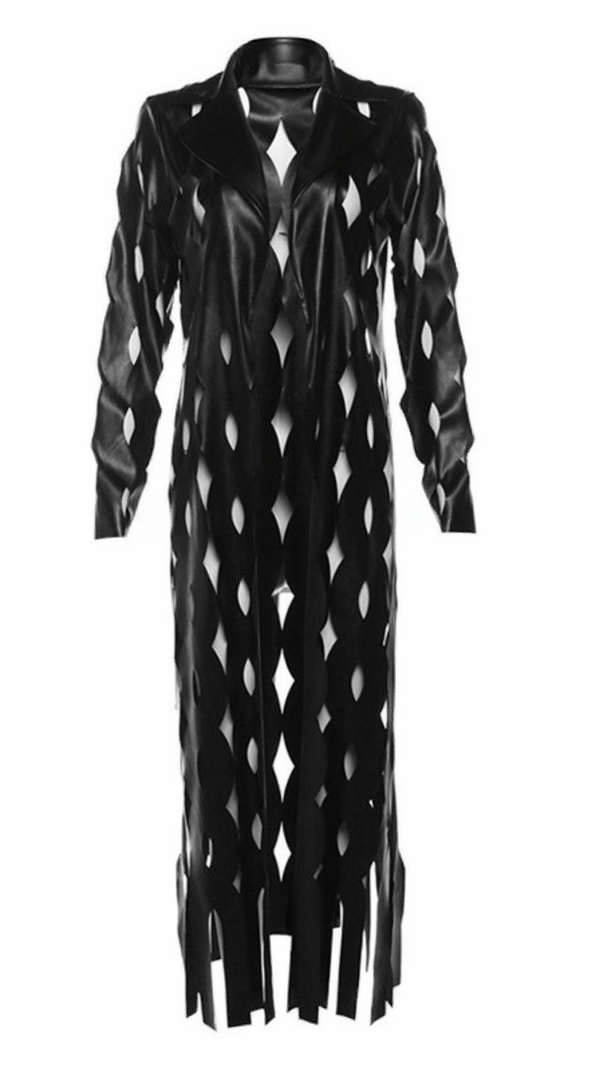 AIIZIE NYX CIRCLE HOLLOW LEATHER COAT IN BLACK - product image