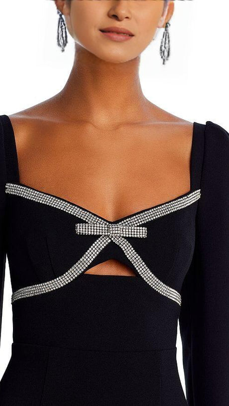 EMBELLISHED LONG SLEEVE MIDI SHEATH DRESS