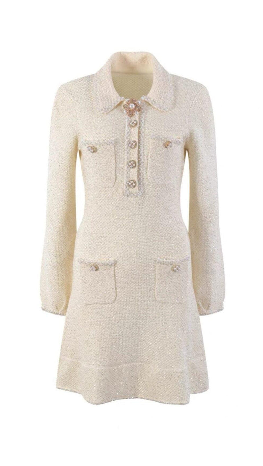EMBELLISHED SEQUINED BOUCLÉ-KNIT MINI DRESS
