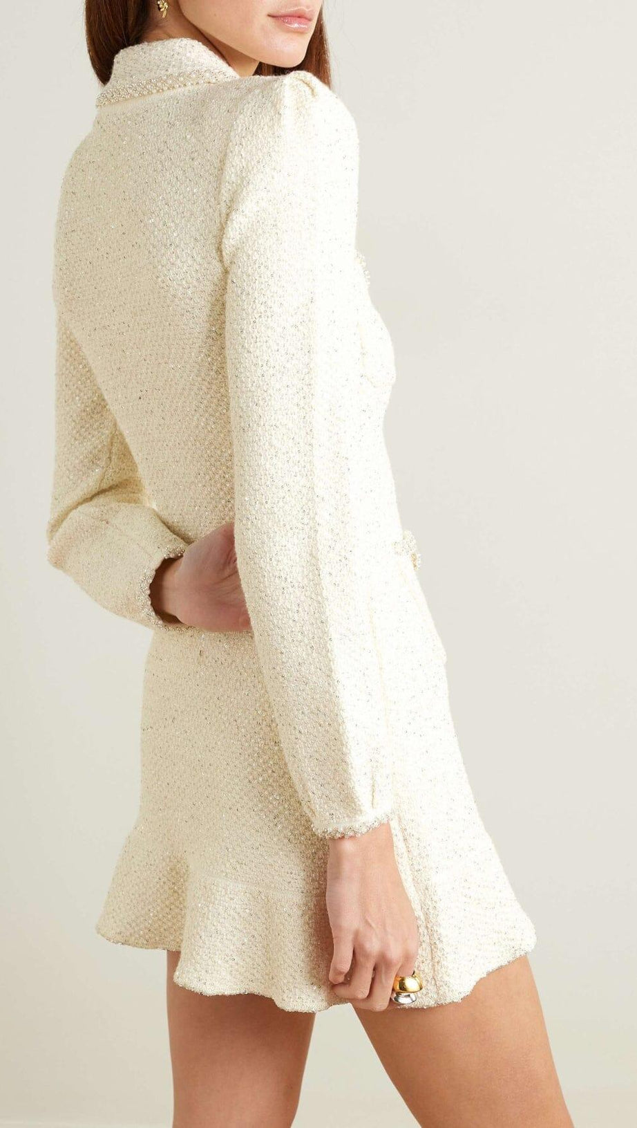 EMBELLISHED SEQUINED BOUCLÉ-KNIT MINI DRESS