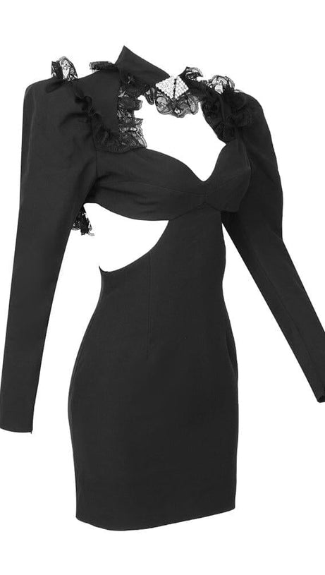 MINI ABITO IN PIZZO TRAFORATO NERO