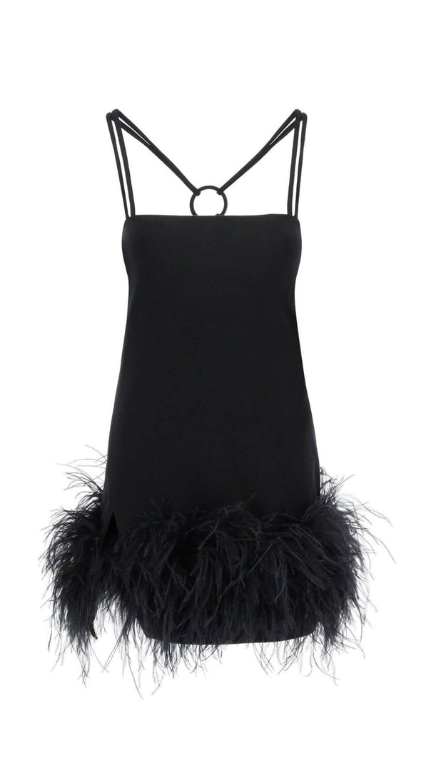 AIIZIE FEATHER BLACK MINI DRESS - product image