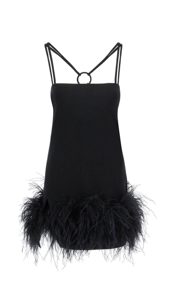 FEATHER BLACK MINI DRESS