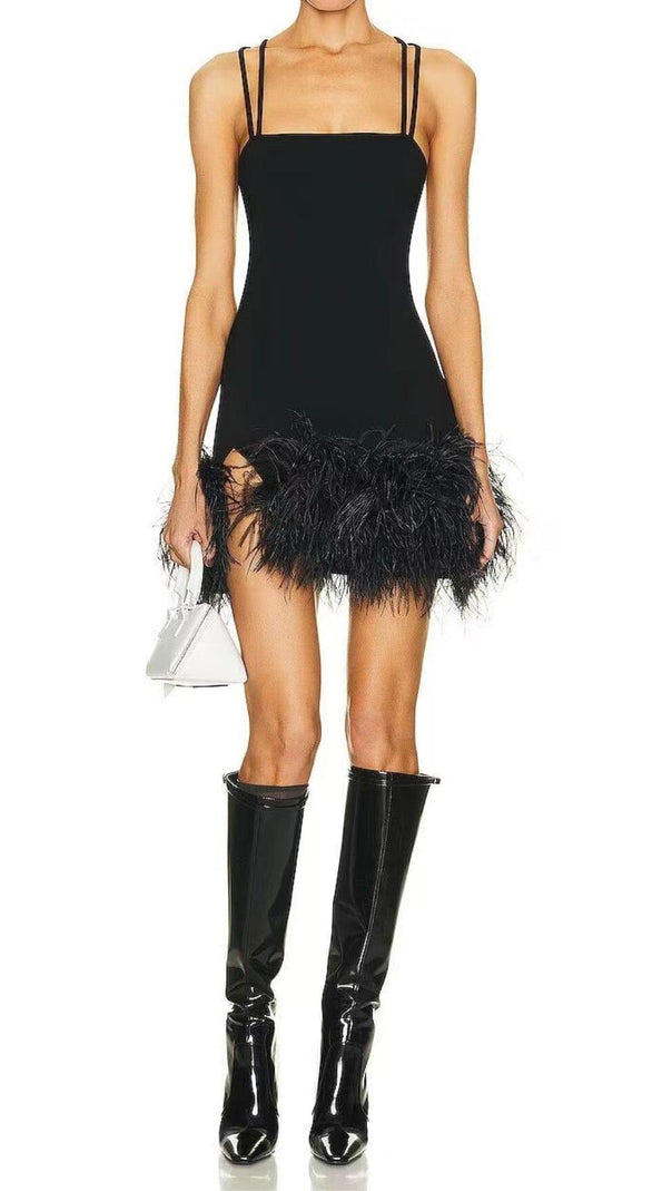 AIIZIE FEATHER BLACK MINI DRESS - product image