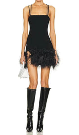 FEATHER BLACK MINI DRESS