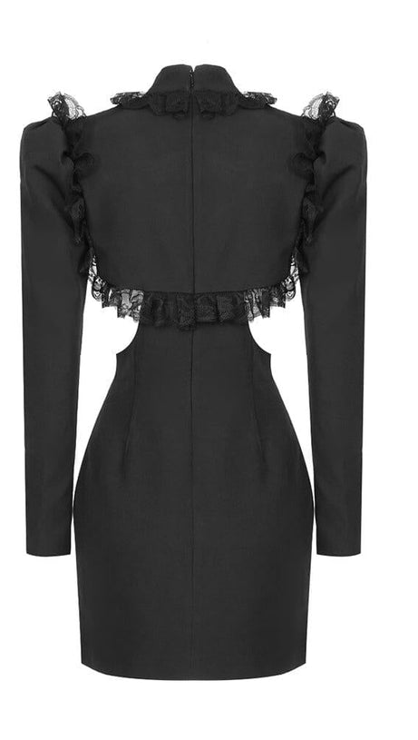 MINI ABITO IN PIZZO TRAFORATO NERO