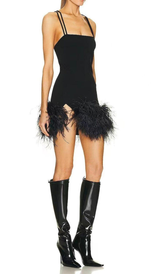 AIIZIE FEATHER BLACK MINI DRESS - product image