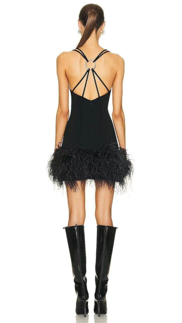 AIIZIE FEATHER BLACK MINI DRESS - product image