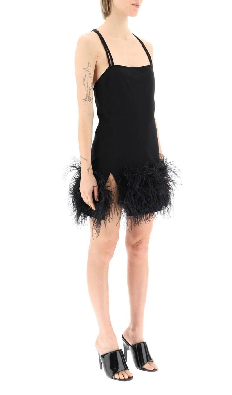 FEATHER BLACK MINI DRESS