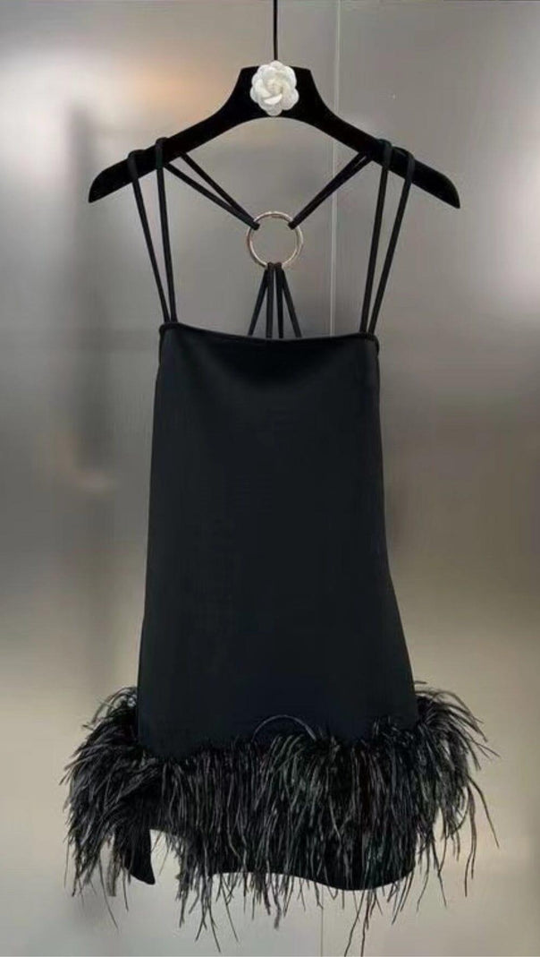 AIIZIE FEATHER BLACK MINI DRESS - product image