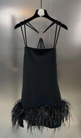 FEATHER BLACK MINI DRESS