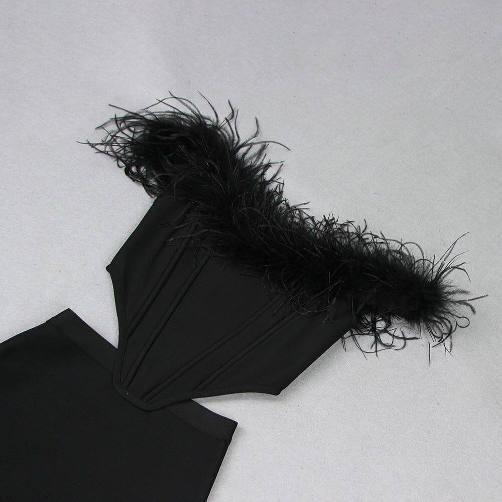 AIIZIE FEATHER OFF SHOULDER MERMAID MAXI DRESS BLACK - product image
