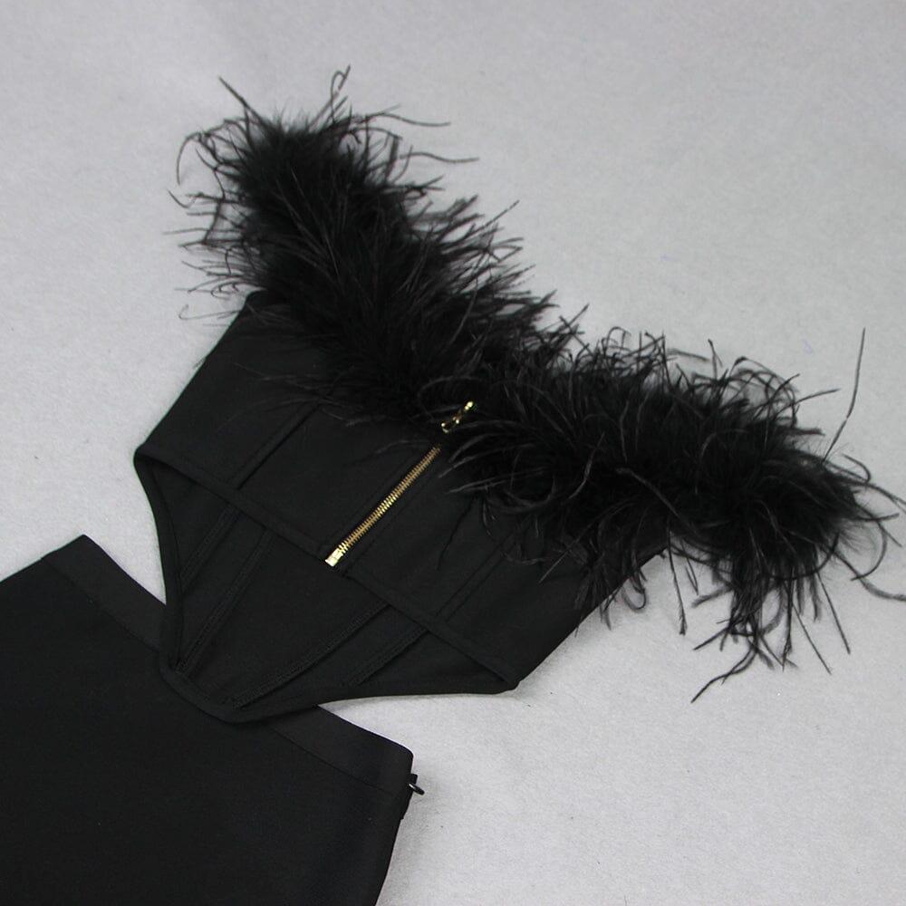 AIIZIE FEATHER OFF SHOULDER MERMAID MAXI DRESS BLACK - product image