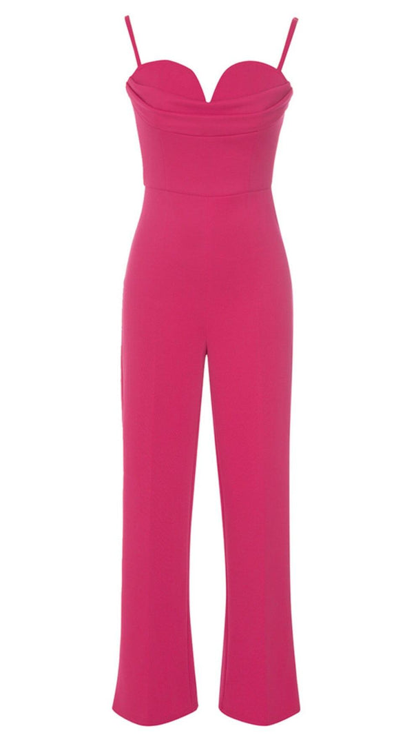 AIIZIE BANDAGE V NECK JUMPSUIT IN ROSE RED - product image