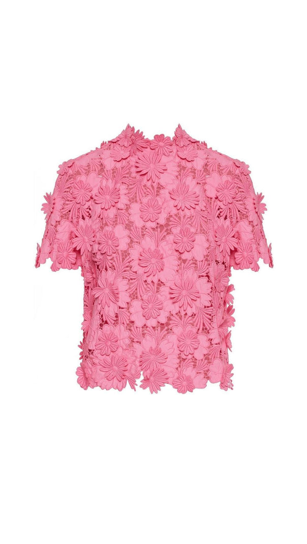 AIIZIE FLORAL LACE SHORT-SLEEVE BLOUSE SET IN PINK - product image
