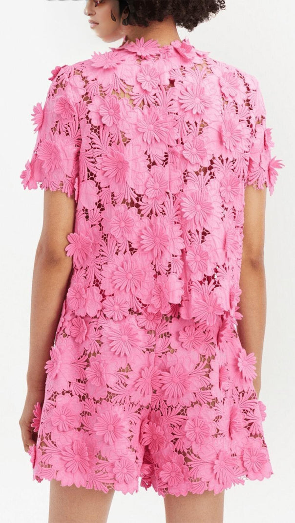 AIIZIE FLORAL LACE SHORT-SLEEVE BLOUSE SET IN PINK - product image