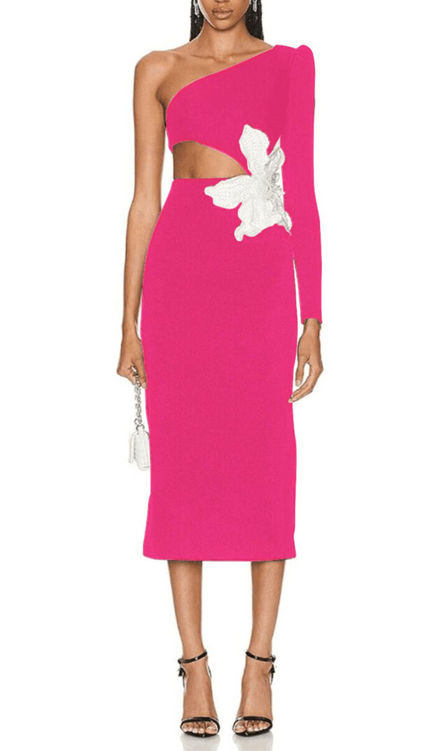 AIIZIE FLORAL ONE SHOULDER LONG SLEEVE MIDI DRESS - product image