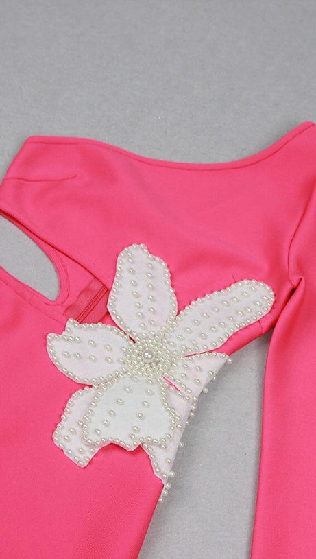 FLORAL ONE SHOULDER LONG SLEEVE MIDI DRESS