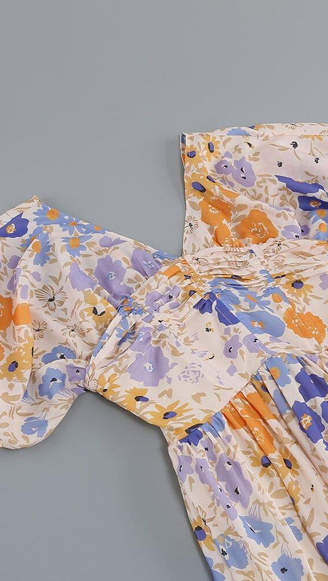 FLORAL PUFF SLEEVE V-NECK MAXI DRESS