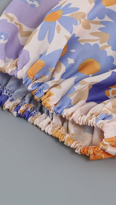 FLORAL PUFF SLEEVE V-NECK MAXI DRESS