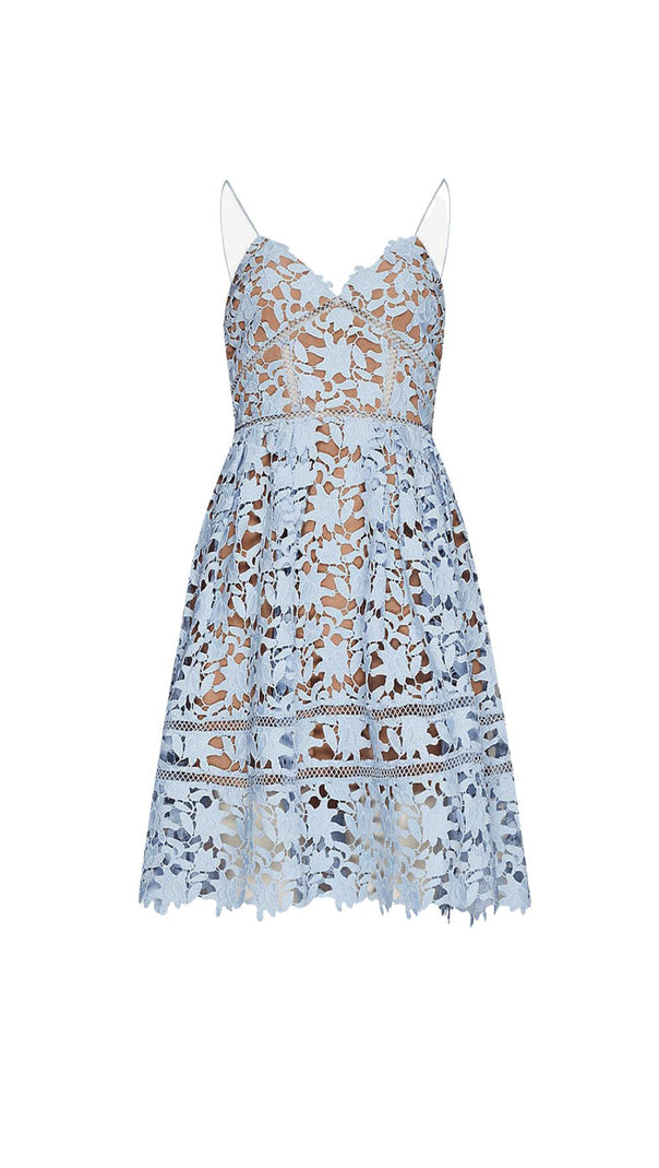 AIIZIE FLORAL SPAGHETTI STRAP GUIPURE LACE MINI DRESS IN BLUE - product image
