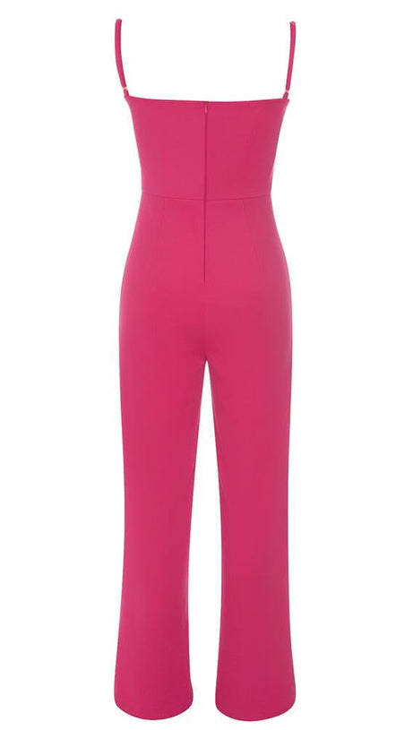 BANDAGE V NECK JUMPSUIT IN ROSE RED