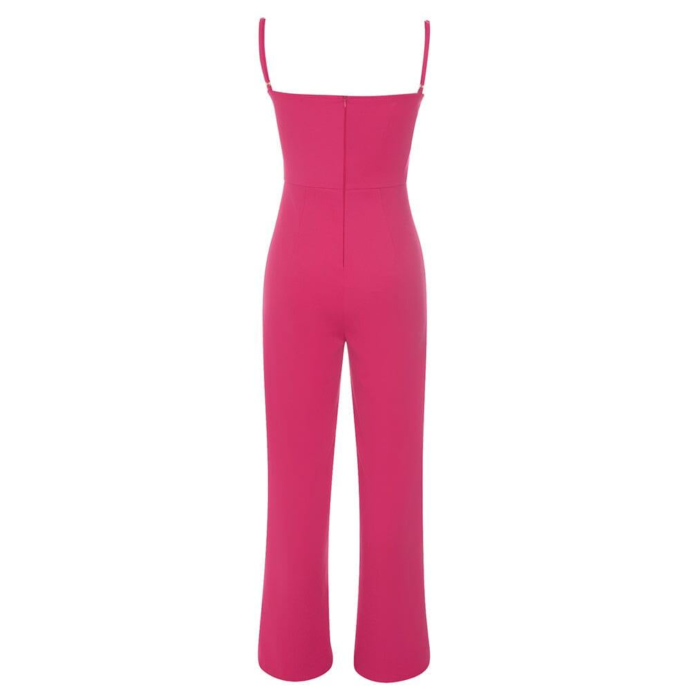 AIIZIE BANDAGE V NECK JUMPSUIT IN ROSE RED - product image