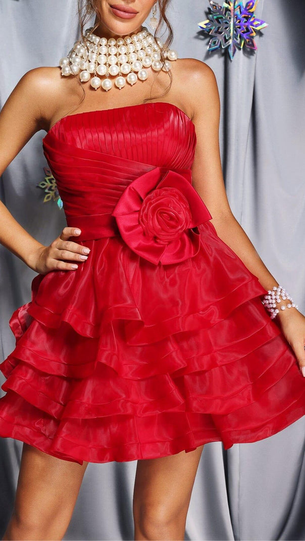 AIIZIE FLOUNCED MINI DRESS IN RED - product image