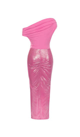 RUCHED SPLIT THIGH DRESS IN PINK