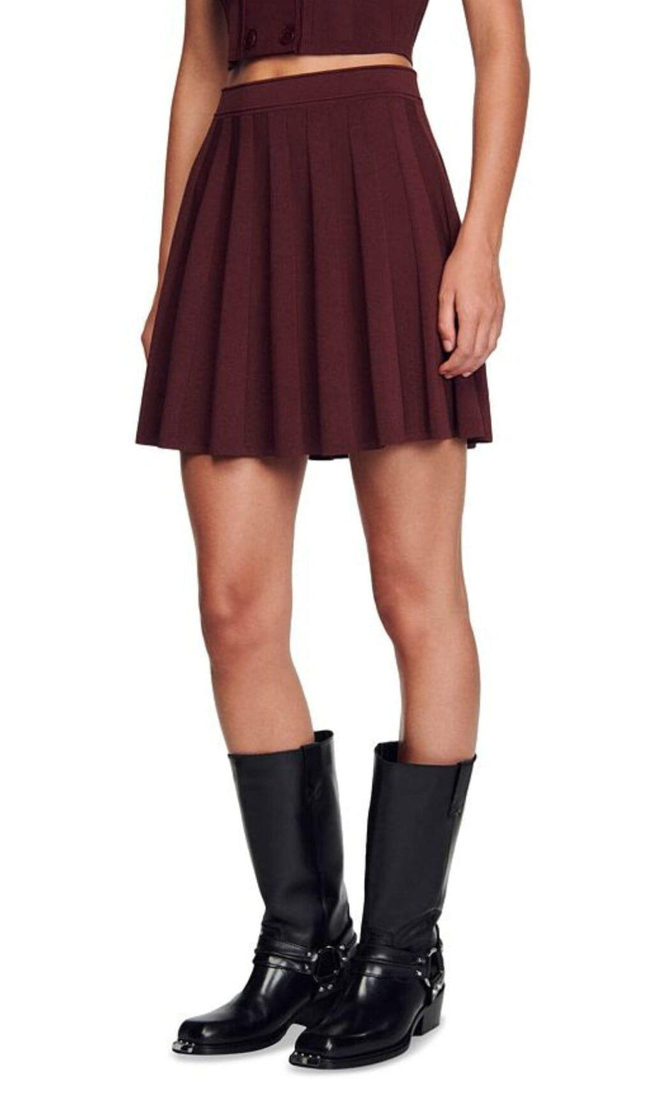 GLASS PLEATED RIBBED KNIT SKIRT