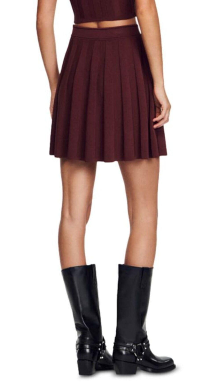 GLASS PLEATED RIBBED KNIT SKIRT