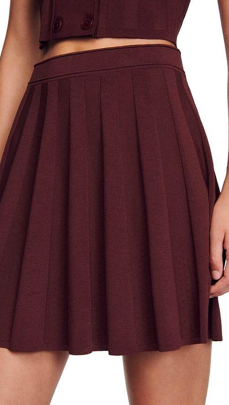GLASS PLEATED RIBBED KNIT SKIRT