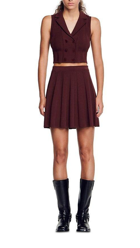 GLASS PLEATED RIBBED KNIT SKIRT