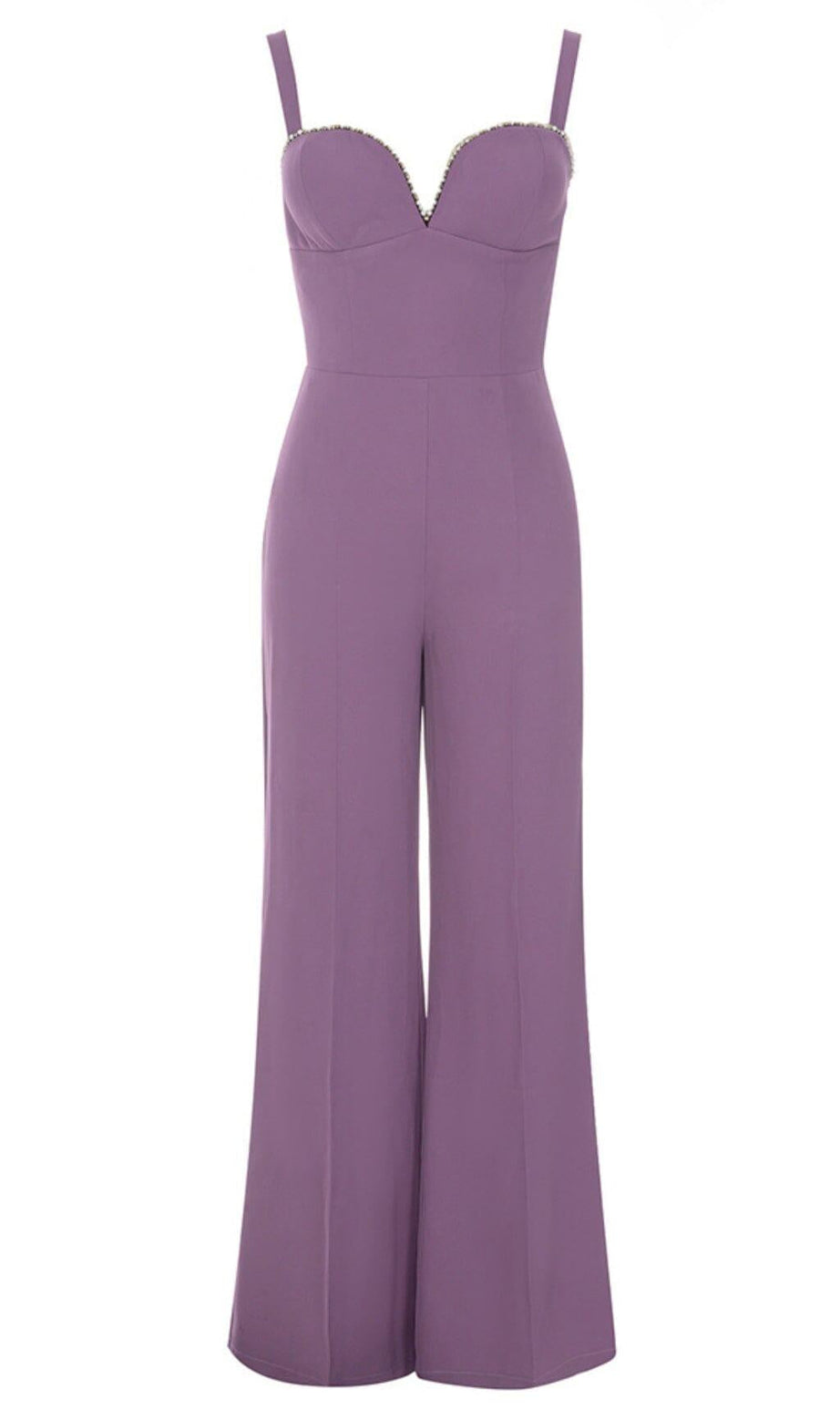 V NECK DIAMOND JUMPSUIT IN PURPLE