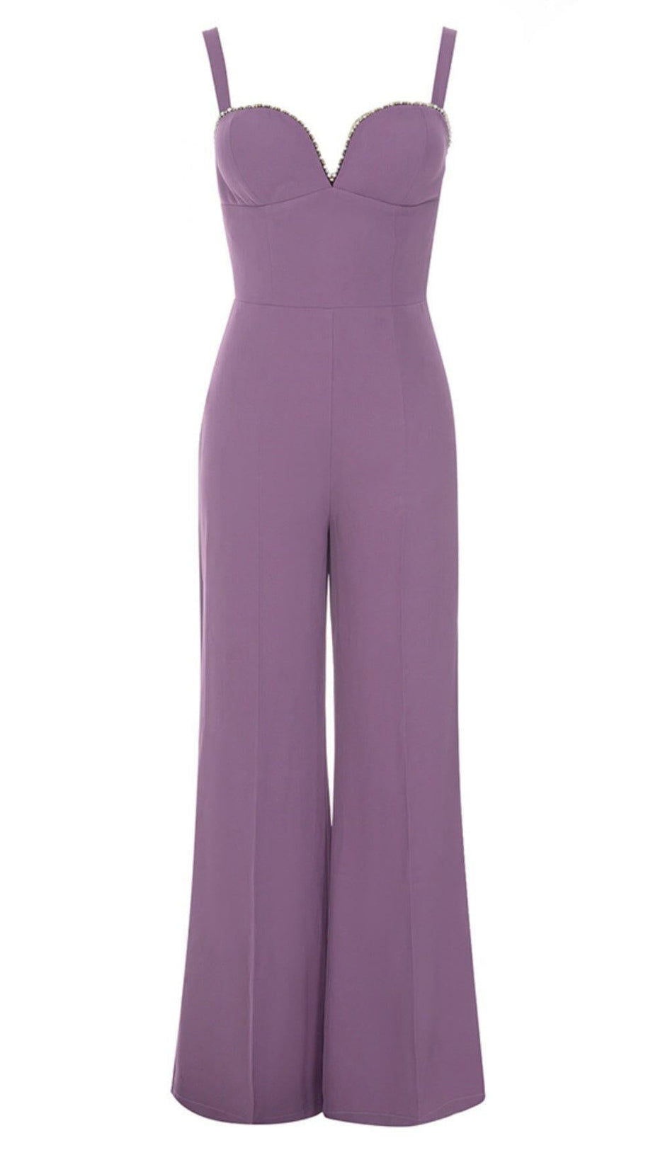 V NECK DIAMOND JUMPSUIT IN PURPLE