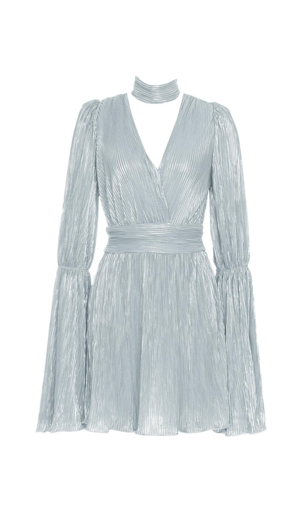 AIIZIE GRAY V-NECK MESH WAISTED LOOSE MINI DRESS - product image