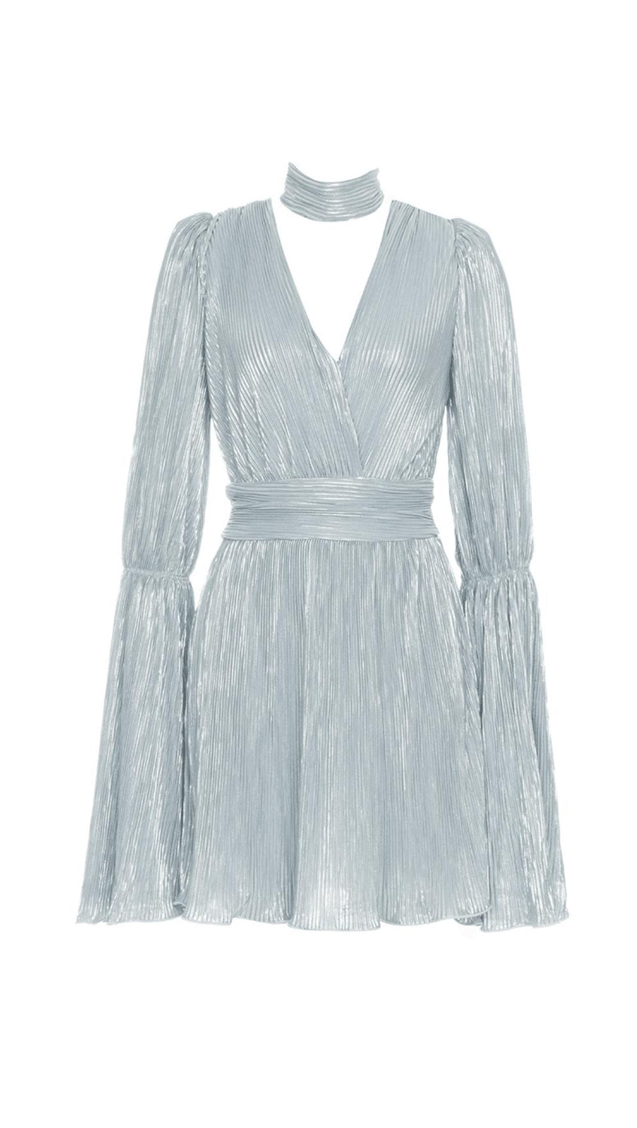GRAY V-NECK MESH WAISTED LOOSE MINI DRESS