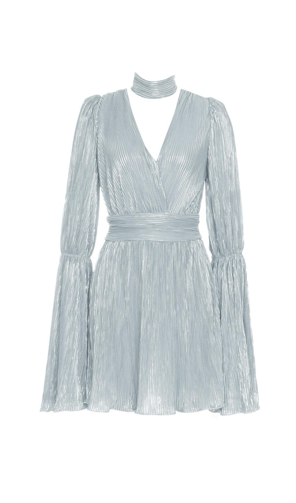 MINI ABITO LARGO IN RETE GRIGIA CON SCOLLO A V E VITA SOTTILE