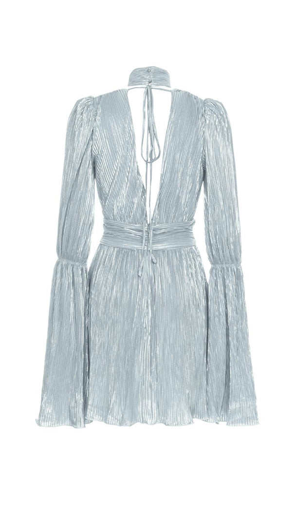 AIIZIE GRAY V-NECK MESH WAISTED LOOSE MINI DRESS - product image