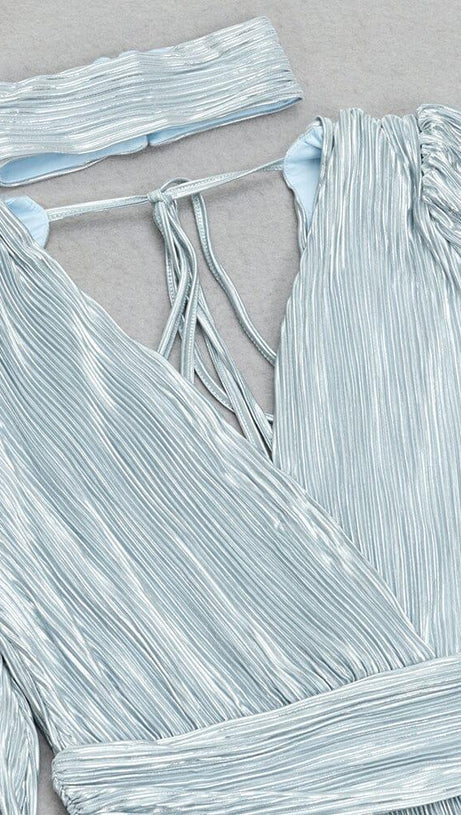 MINI ABITO LARGO IN RETE GRIGIA CON SCOLLO A V E VITA SOTTILE