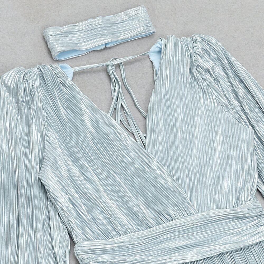 AIIZIE GRAY V-NECK MESH WAISTED LOOSE MINI DRESS - product image