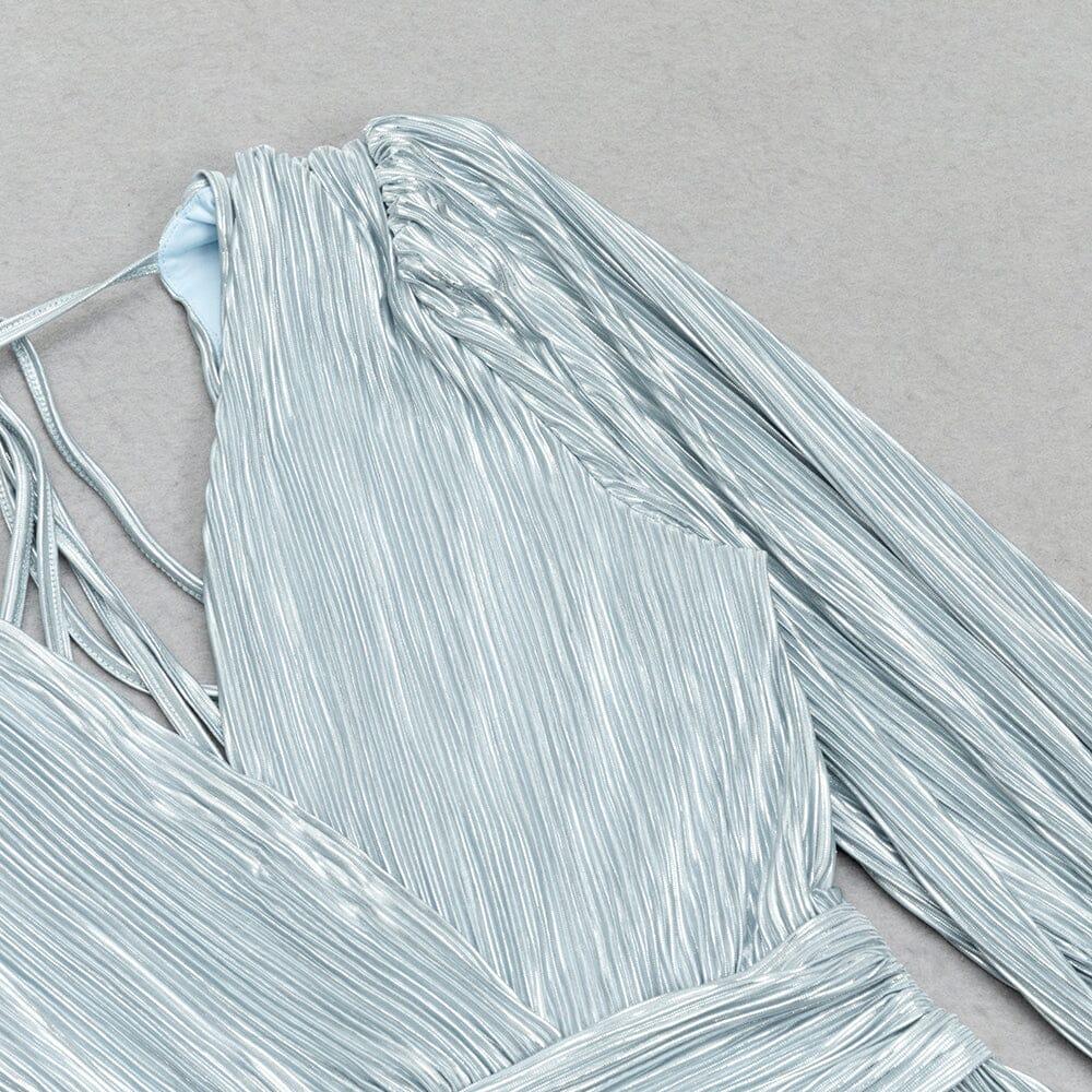 AIIZIE GRAY V-NECK MESH WAISTED LOOSE MINI DRESS - product image
